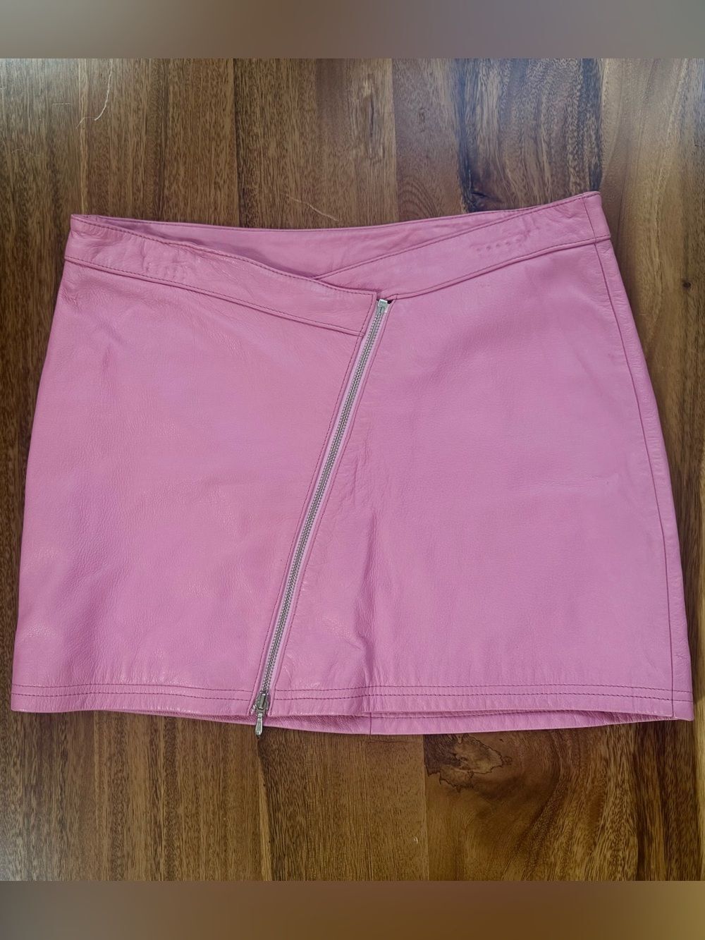 Wilsons Leather Pink Asymmetrical Mini Skirt Zipper